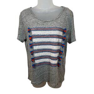J. Crew Heather Gray Linen Short Sleep Tee with White Orange Blue Size Large